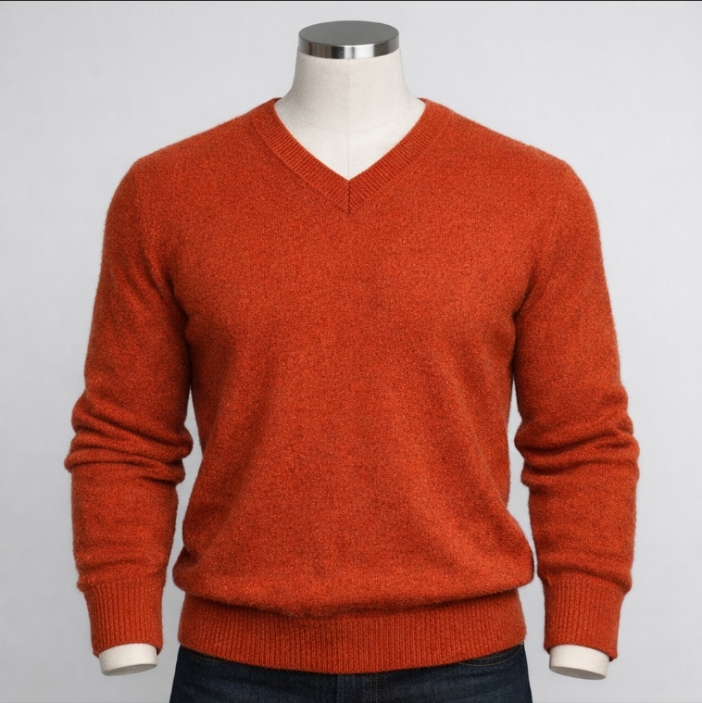 Black Brown 1826 Men’s 100% Cashmere V-Neck Sweater Burnt Orange Rust Size XL